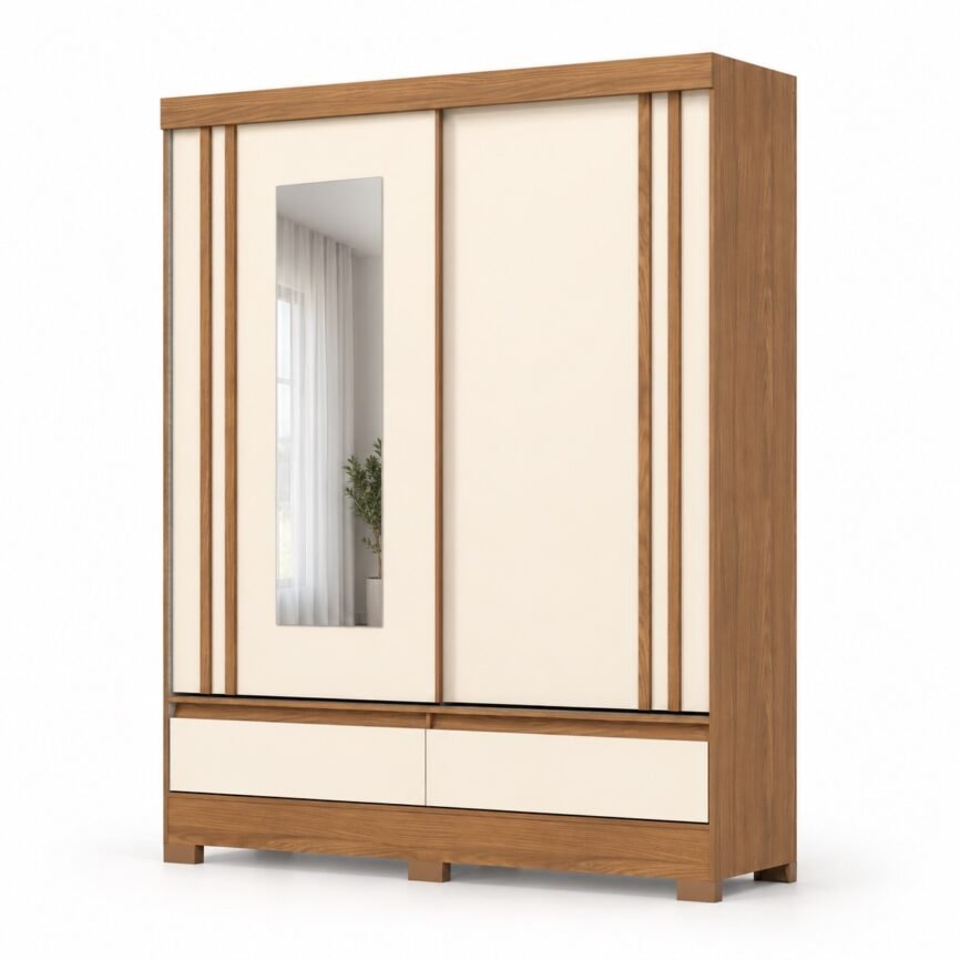 Guarda-roupa B373 Briz — Nature / Off White — com espelho