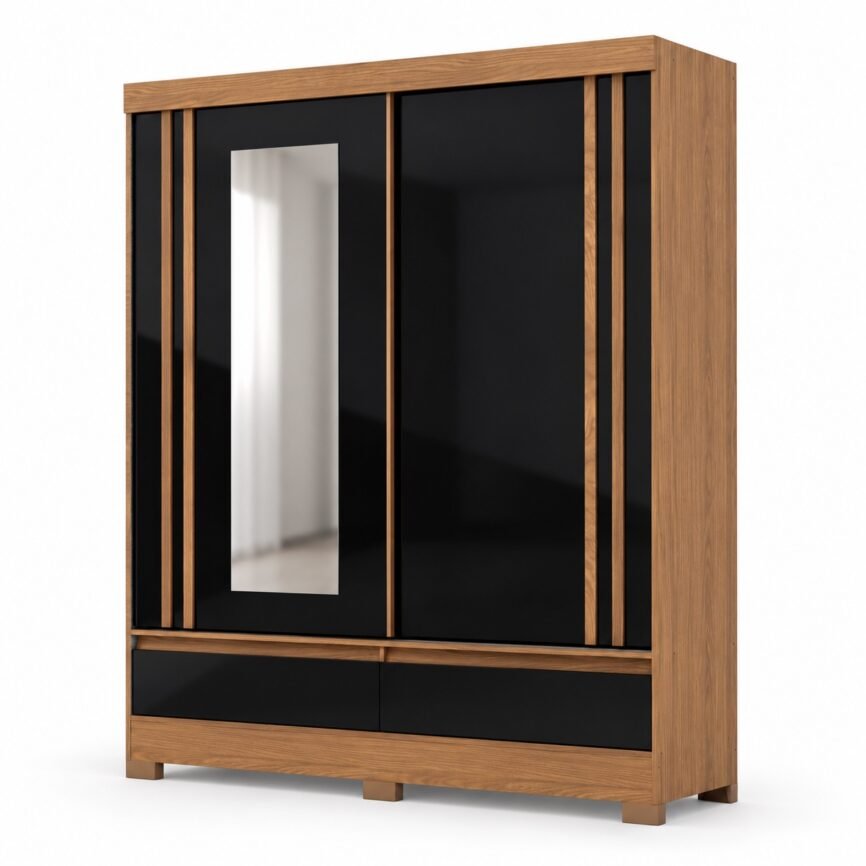 Guarda-roupa B373 Briz — Nature / Preto HP — com espelho