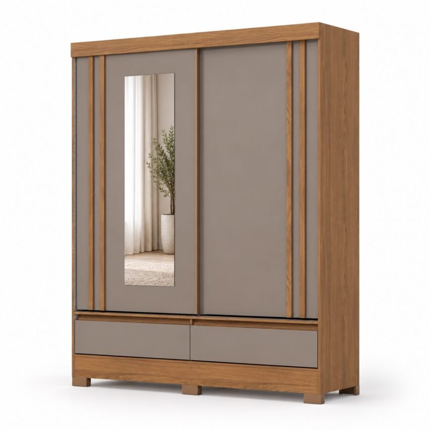 Guarda-roupa B373 Briz — Nature / Avelã — com espelho