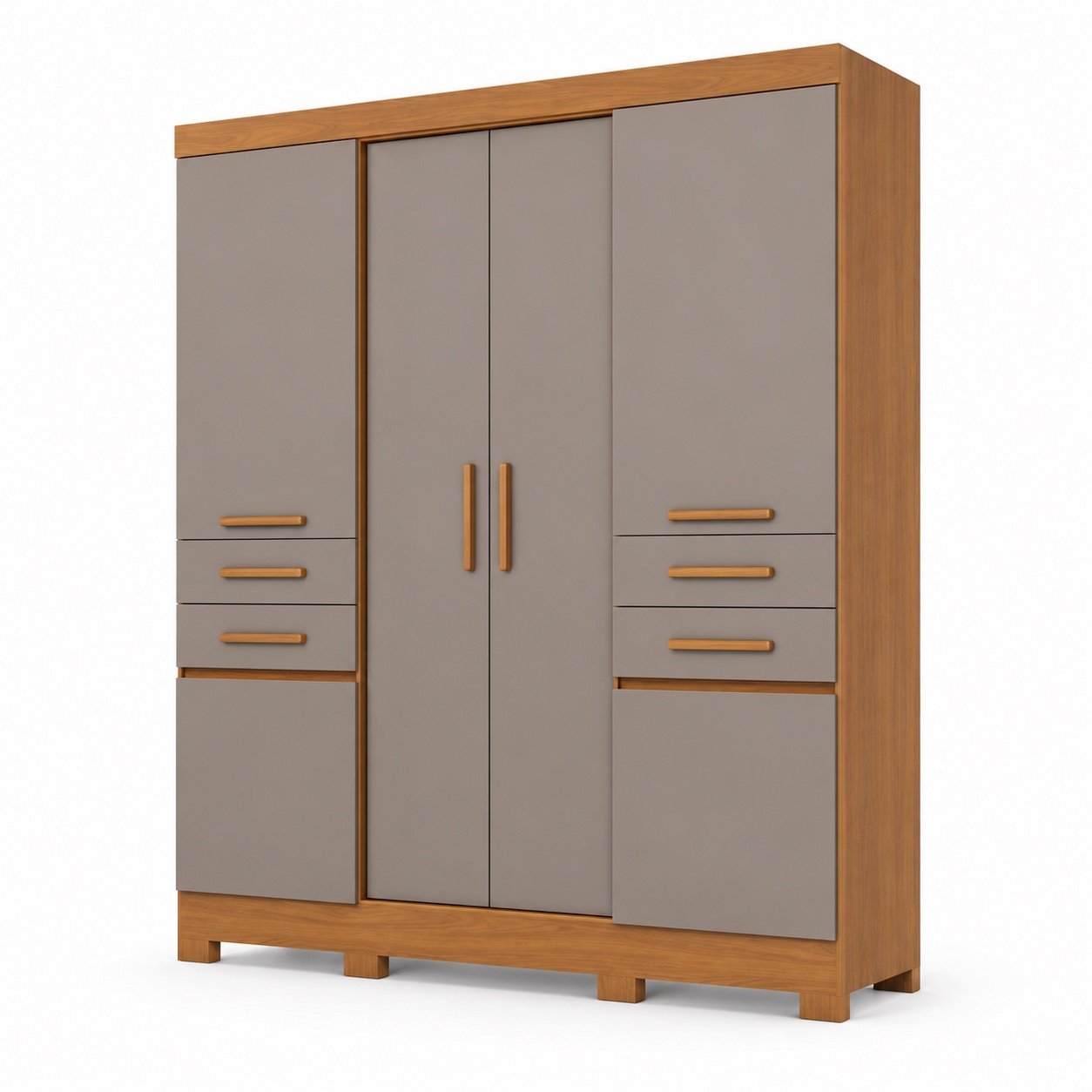 Guarda-Roupa Briz B392 Cinamomo e Avelã com seis portas e quatro gavetas, em fundo branco