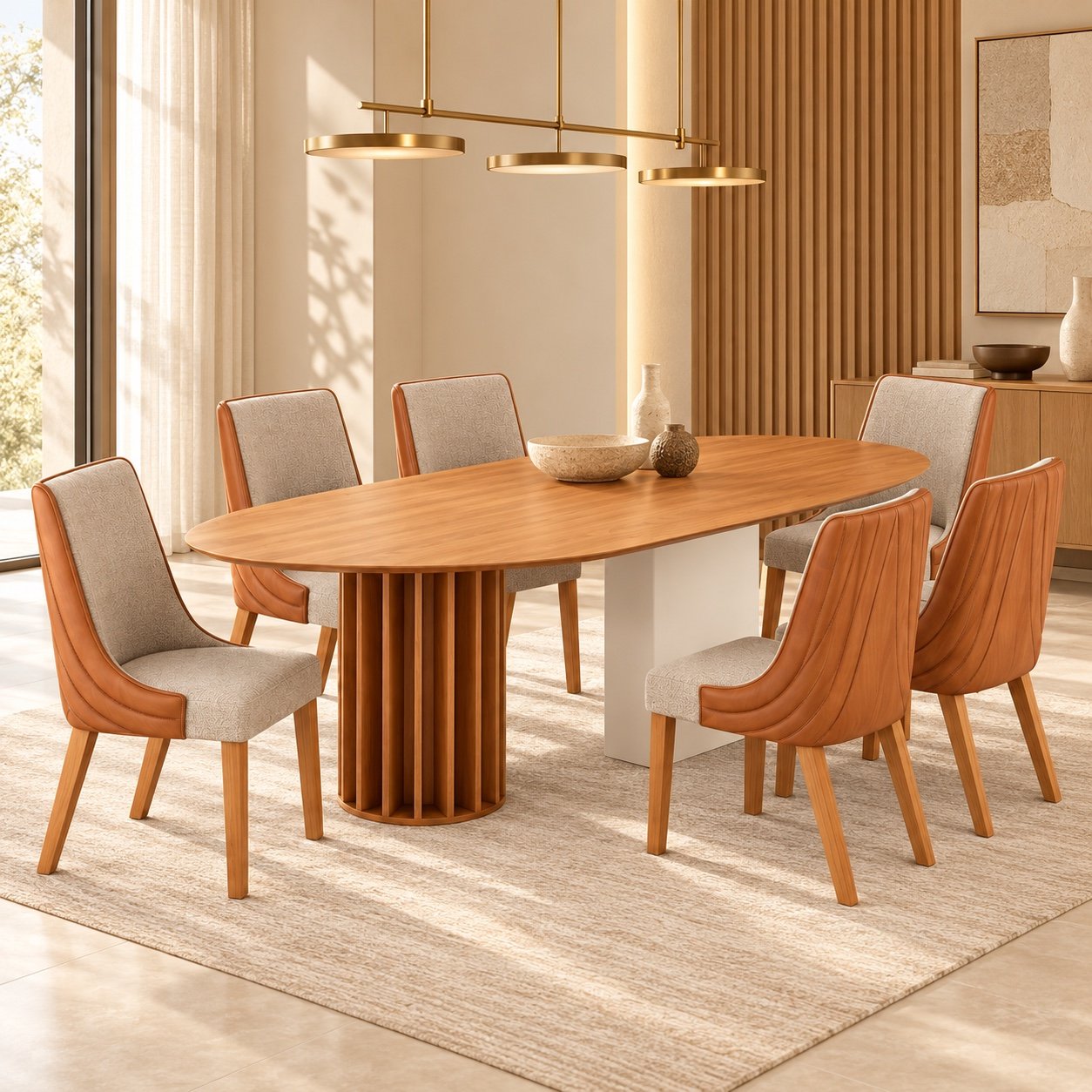 Conjunto Belle com seis cadeiras em ambiente decorado