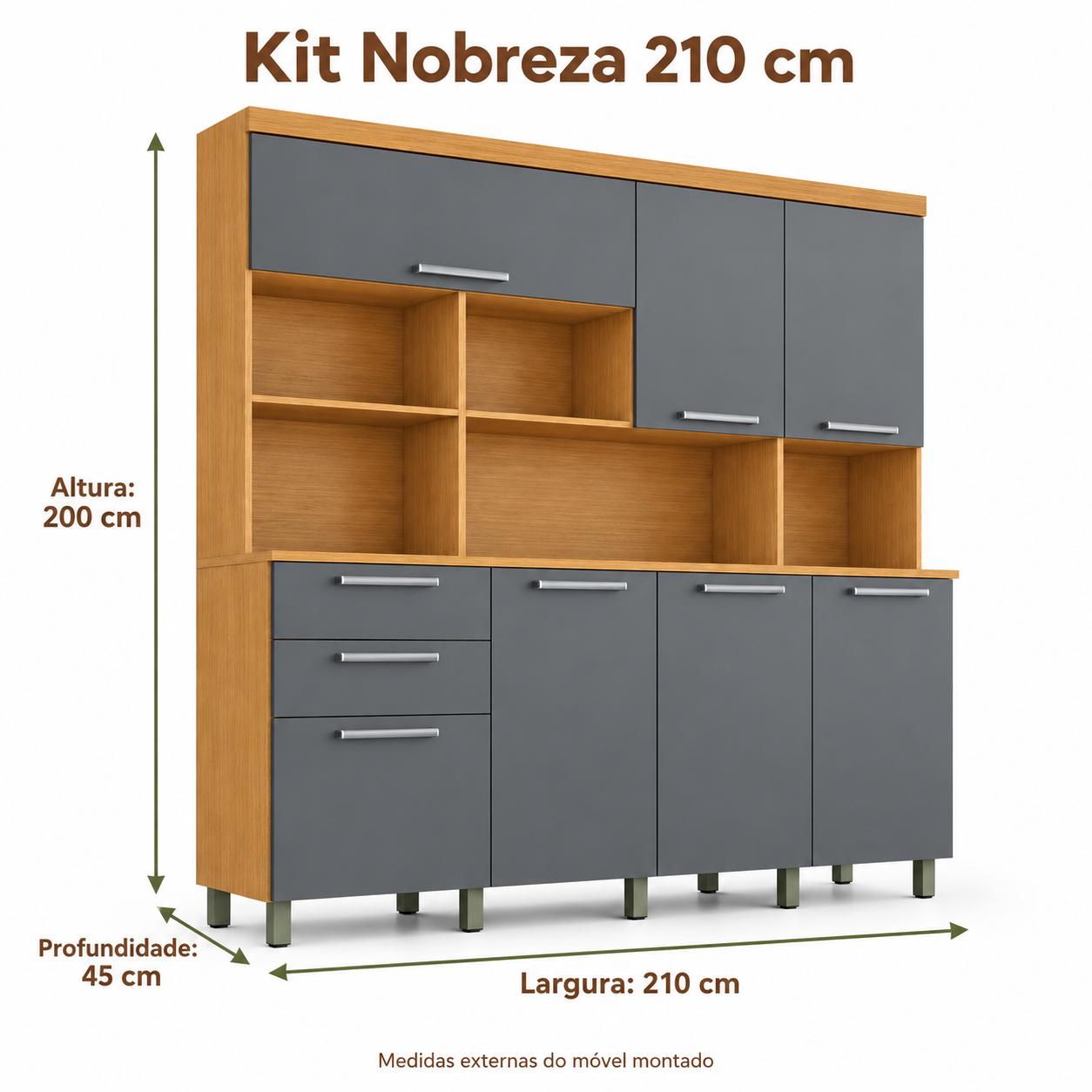 Kit de Cozinha Nesher Nobreza 210 cm — 100% MDF - Imagem 4