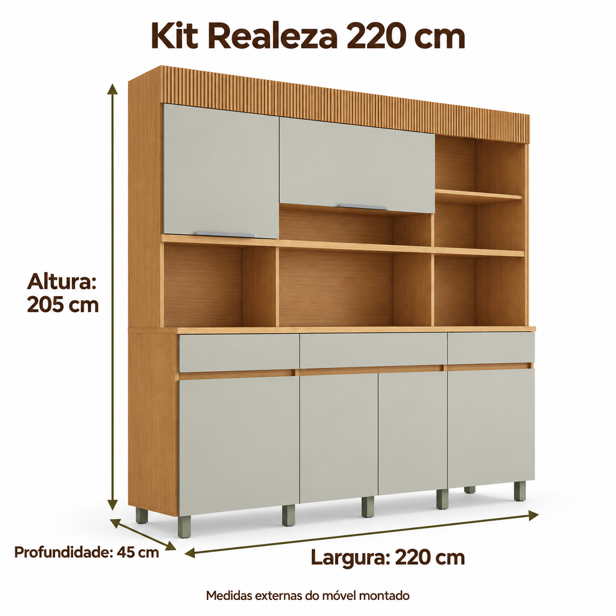 Kit de Cozinha Nesher Realeza 220 cm — 100% MDF - Imagem 5