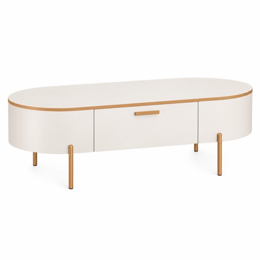 Mesa Celena Off White com gaveta e pés dourados