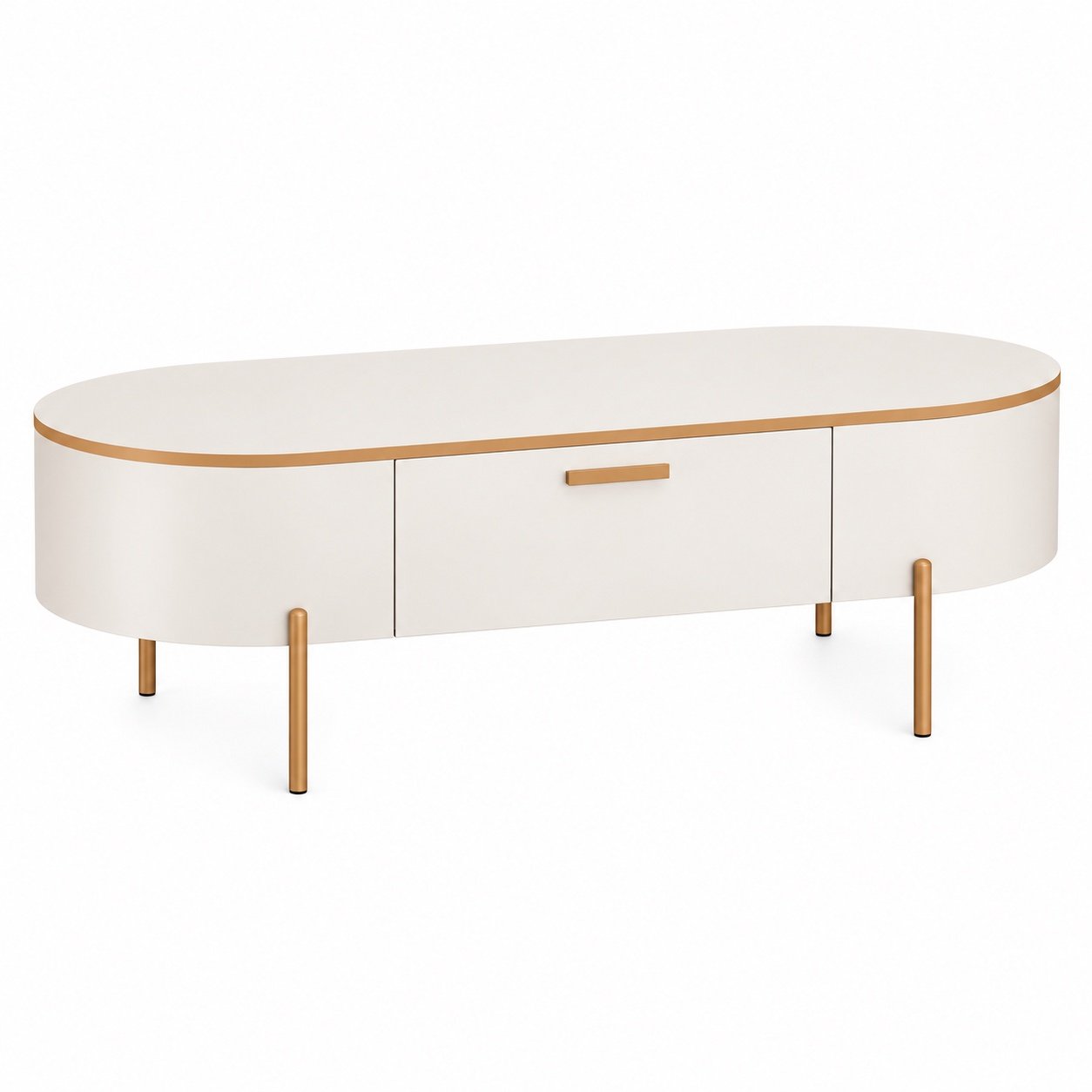 Mesa Celena Off White com gaveta e pés dourados