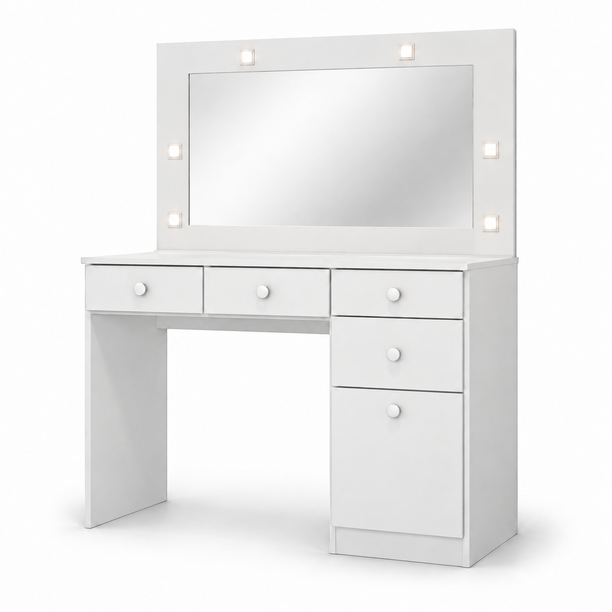 Penteadeira Chanel Branco HP com espelho iluminado, vista em fundo branco
