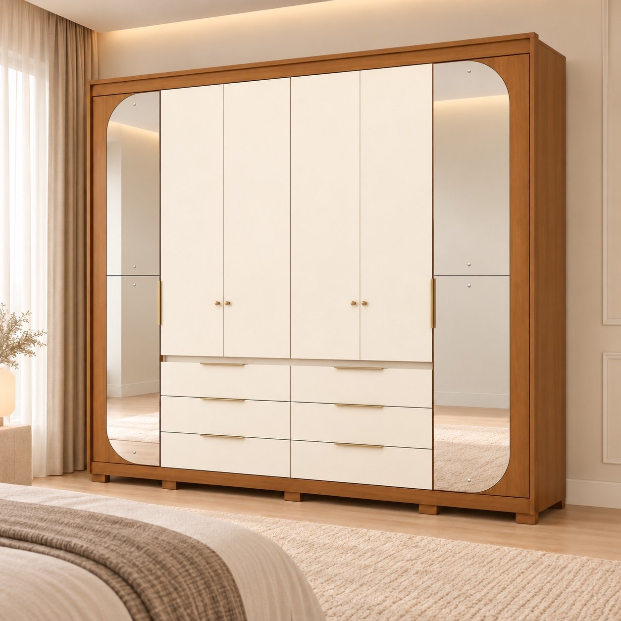 Guarda-Roupa Lumiere 6 Portas com Espelhos e LED — Henn - Imagem 4