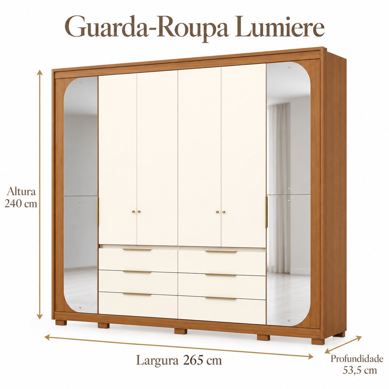 Guarda-Roupa Lumiere 6 Portas com Espelhos e LED — Henn - Imagem 5