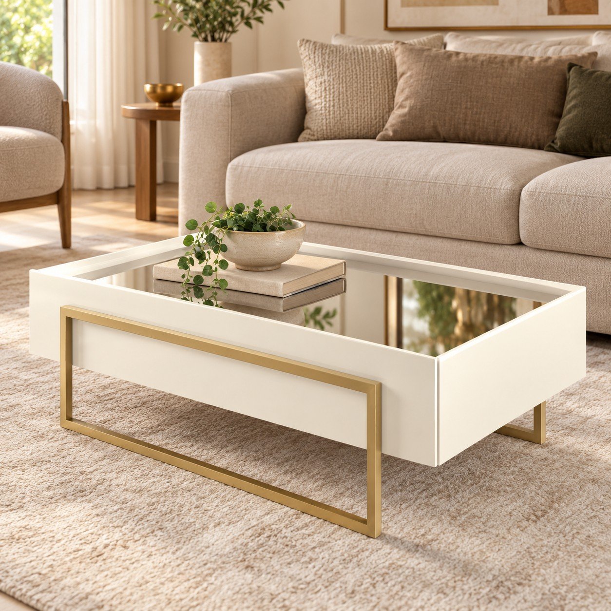 Mesa de Centro Pilar com Espelho Off White — DJ Móveis - Imagem 4